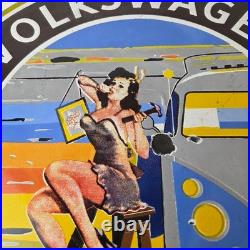Vintage Volkswagen Sign Sales Dealership VW Automobile Gas Pump Porcelain Sign