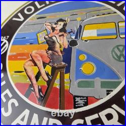 Vintage Volkswagen Sign Sales Dealership VW Automobile Gas Pump Porcelain Sign