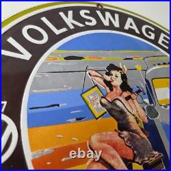 Vintage Volkswagen Sign Sales Dealership VW Automobile Gas Pump Porcelain Sign