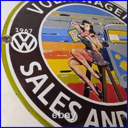 Vintage Volkswagen Sign Sales Dealership VW Automobile Gas Pump Porcelain Sign