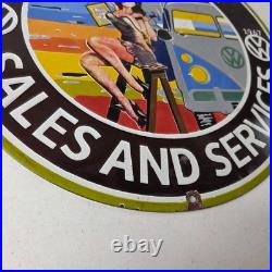 Vintage Volkswagen Sign Sales Dealership VW Automobile Gas Pump Porcelain Sign