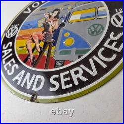 Vintage Volkswagen Sign Sales Dealership VW Automobile Gas Pump Porcelain Sign