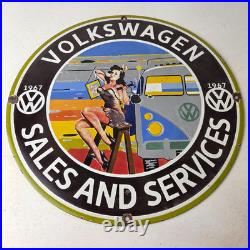 Vintage Volkswagen Sign Sales Dealership VW Automobile Gas Pump Porcelain Sign