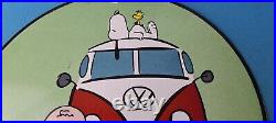 Vintage Volkswagen Sign Snoopy VW Sales Automobile Gas Pump Porcelain Sign