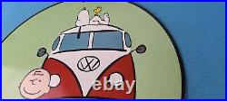 Vintage Volkswagen Sign Snoopy VW Sales Automobile Gas Pump Porcelain Sign