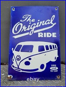 Vintage Volkswagon Porcelain Sign Vw Bus German Automobile Dealer Car Gas Oil