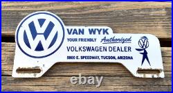 Vintage Vw Volkswagen Van Wyk Gas Station Porcelain Oil License Plate Sign
