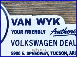Vintage Vw Volkswagen Van Wyk Gas Station Porcelain Oil License Plate Sign