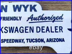 Vintage Vw Volkswagen Van Wyk Gas Station Porcelain Oil License Plate Sign