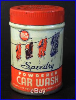 Vintage WHIZ Speedry CAR WASH Advertising TIN Art Deco Automobile Gas Oil Can