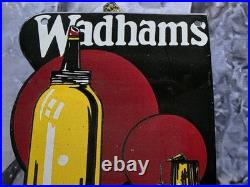 Vintage Wadhams Tempered Motor Oil Porcelain Sign Car Gas Truck Oil