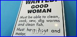 Vintage Wanted Good Woman Porcelain Automobile Car Garage Gas Oil Sign