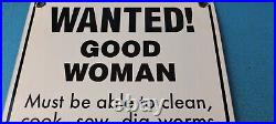 Vintage Wanted Good Woman Porcelain Automobile Car Garage Gas Station Sign