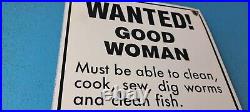 Vintage Wanted Good Woman Porcelain Automobile Car Garage Gas Station Sign