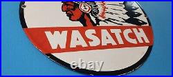 Vintage Wasatch Gasoline Porcelain Indian Gas Auto Oil Service Station Pump Sign