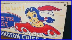 Vintage Washington Chief Gasoline Indian In Car 18 Porcelain Metal Gas Oil Sign