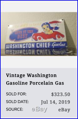 Vintage Washington Chief Gasoline Indian In Car 18 Porcelain Metal Gas Oil Sign