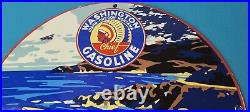 Vintage Washington Gasoline Sign Luxury Auto Gas Pump Porcelain Service Sign