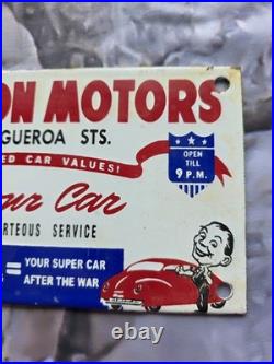 Vintage Washington Motors Used Cars Porcelain Sign Motor Oil Auto Sales 10x4.5