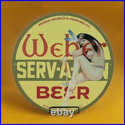 Vintage Weber Beer Gasoline Porcelain Gas Service Station Auto Pump Plate-sign