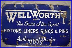 Vintage Well Worthy Sign Board Porcelain Enamel Pistons Liners Double Sided Old