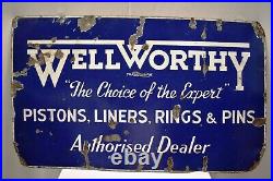 Vintage Well Worthy Sign Board Porcelain Enamel Pistons Liners Double Sided Old