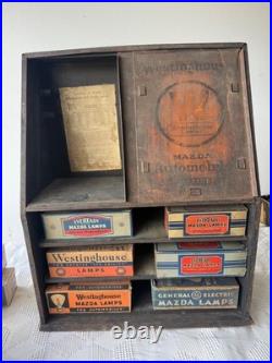 Vintage Westinghouse Mazda Automobile Lamp Display Cabinet With Original Boxes