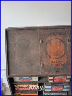 Vintage Westinghouse Mazda Automobile Lamp Display Cabinet With Original Boxes