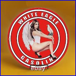 Vintage White Eagle Gasoline Porcelain Gas Service Station Auto Pump Plate Sign