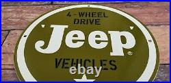 Vintage Willy's Jeep Porcelain Gas Auto 4 Wheel Drive Service Dealership Sign