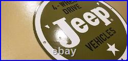 Vintage Willy's Jeep Porcelain Gas Auto Sales & Service Dealership 11 3/4 Sign