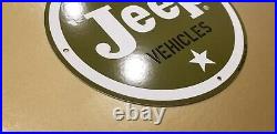 Vintage Willy's Jeep Porcelain Gas Auto Sales & Service Dealership 11 3/4 Sign