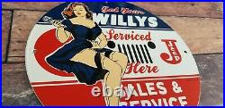 Vintage Willy's Jeep Porcelain Gas Automobile 4 Wd Service Here Sales Pump Sign