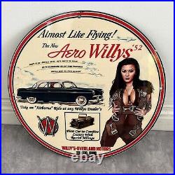 Vintage Willy's Jeep Porcelain Sign Gas Oil Aero Overland Motor Truck Dealer Ad