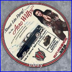 Vintage Willy's Jeep Porcelain Sign Gas Oil Aero Overland Motor Truck Dealer Ad