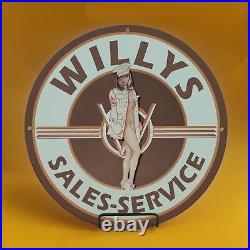 Vintage Willys Brown Gasoline Porcelain Gas Service Station Auto Pump Plate Sign