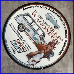 Vintage Willys Jeep Porcelain Sign Gas Oil American Motor Auto Dealer Shop Plate