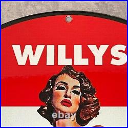 Vintage Willys Jeep Porcelain Sign Gas Oil Auto Sales And Service Car Pump Plate