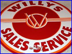 Vintage Willys Jeep Sales Service 11 3/4 Porcelain Metal Car, Gasoline Oil Sign