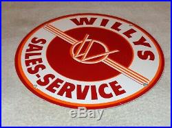 Vintage Willys Jeep Sales Service 11 3/4 Porcelain Metal Car, Gasoline Oil Sign