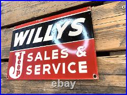 Vintage Willys Jeep Sales & Service Motor Oil Porcelain Gas Pump Station Sign