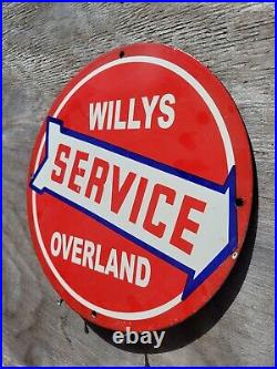 Vintage Willys Overland Porcelain Sign Jeep Dealer Service Dept Automobile Sales