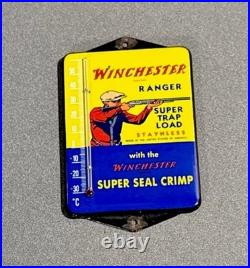Vintage Winchester Gun Hunt Thermometer Porcelain Sign Car Gas Oil Motorcycle