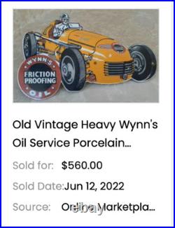 Vintage Wynn's Friction Proofing Oil? Race Car 12 Metal Enamel Gasoline Sign