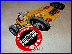 Vintage Wynn's Friction Proofing Oil? Race Car 12 Metal Enamel Gasoline Sign