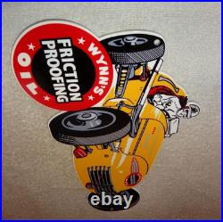 Vintage Wynn's Friction Proofing Oil? Race Car 12 Metal Enamel Gasoline Sign