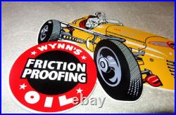 Vintage Wynn's Friction Proofing Oil? Race Car 12 Metal Enamel Gasoline Sign
