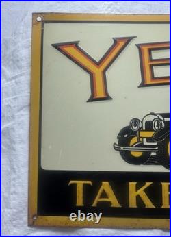 Vintage Yellow Cab 5 Cent Cigar Policeman Automobile 18 Metal Gasoline Oil Sign