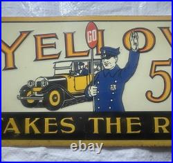 Vintage Yellow Cab 5 Cent Cigar Policeman Automobile 18 Metal Gasoline Oil Sign
