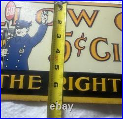 Vintage Yellow Cab 5 Cent Cigar Policeman Automobile 18 Metal Gasoline Oil Sign